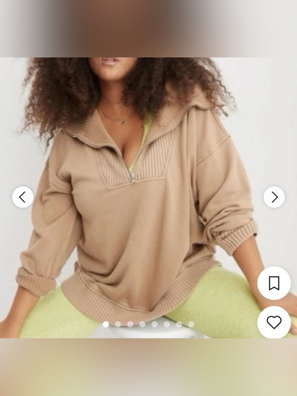 Aerie Down To Earth Quarter Zip Sweatshirt nude brown size small XS oversize
